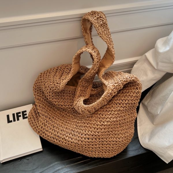Large Capacity Woven Straw Tote Bag for Women - 2025 Lazy Style Shoulder Underarm Bag for Beach Vacations