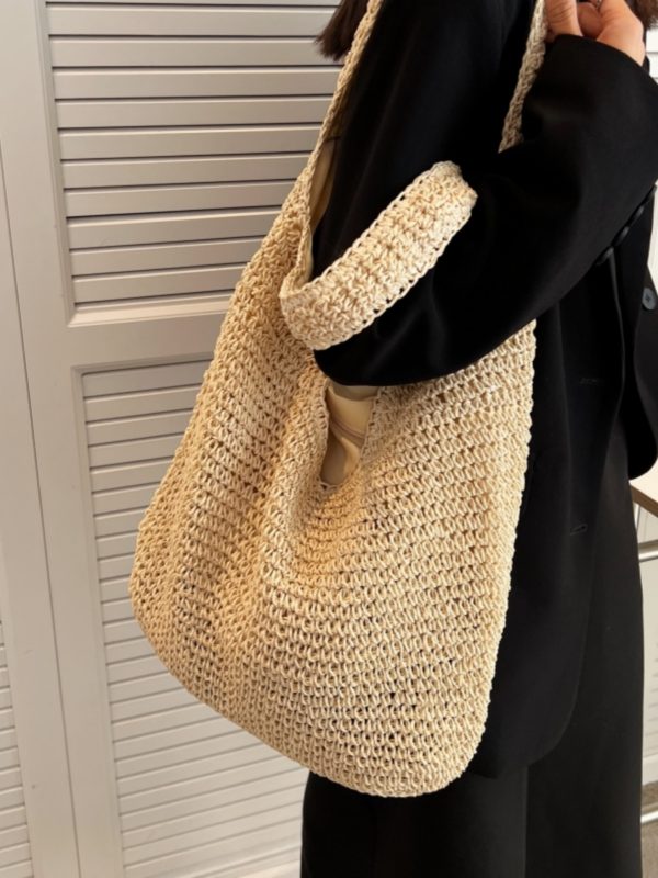 Large Capacity Woven Straw Tote Bag for Women - 2025 Lazy Style Shoulder Underarm Bag for Beach Vacations