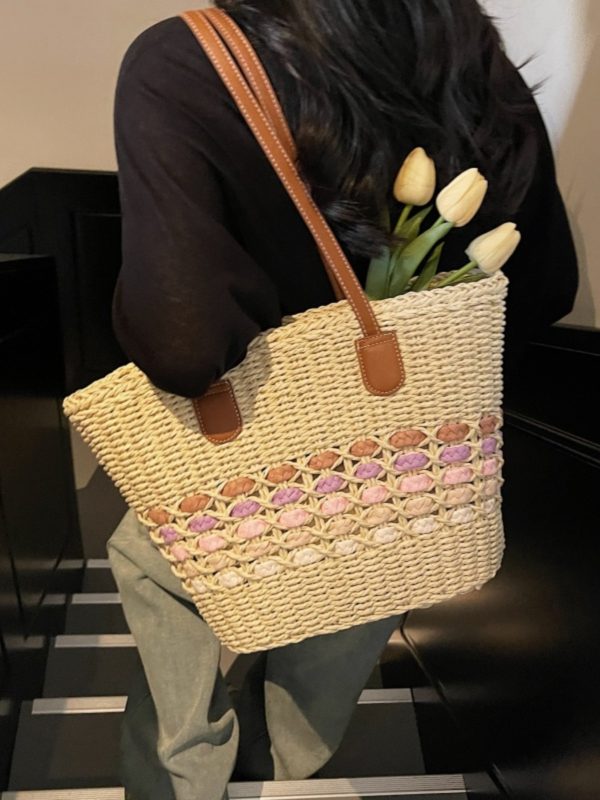 Large Capacity Woven Straw Tote Bag for Women - Perfect for Beach Vacations and Commuting, 2025 Trendy Summer Style