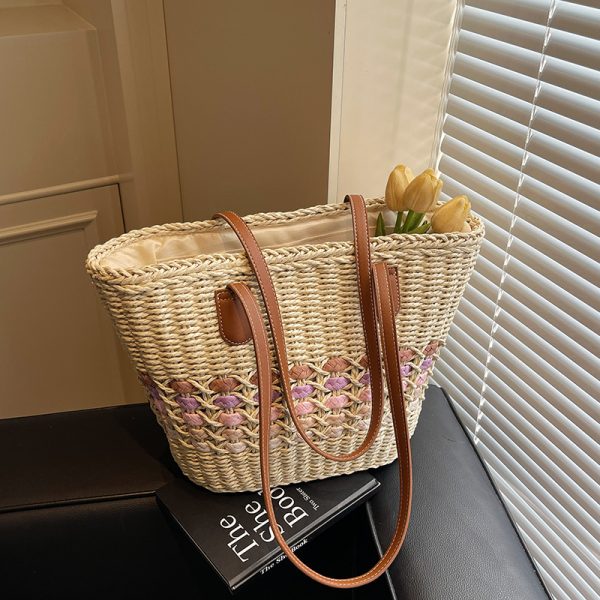 Large Capacity Woven Straw Tote Bag for Women - Perfect for Beach Vacations and Commuting, 2025 Trendy Summer Style