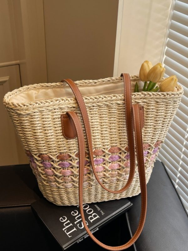 Large Capacity Woven Straw Tote Bag for Women - Perfect for Beach Vacations and Commuting, 2025 Trendy Summer Style