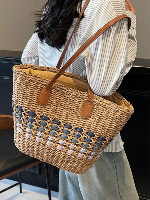 Large Capacity Woven Straw Tote Bag for Women - Perfect for Beach Vacations and Commuting, 2025 Trendy Summer Style
