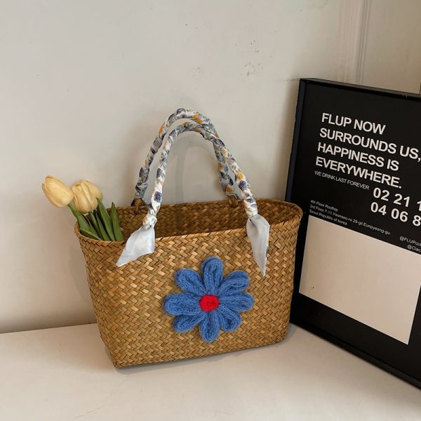 Large Capacity Woven Straw Tote Bag for Women - Stylish Bamboo Handle Beach Bag and Shopping Basket for Summer 2025