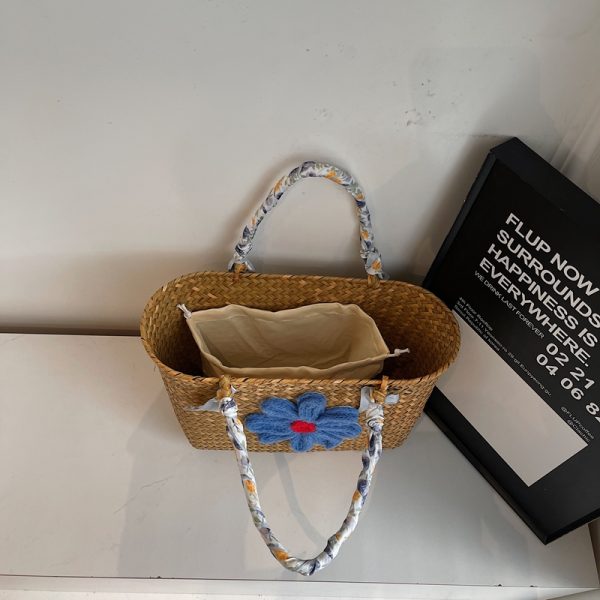 Large Capacity Woven Straw Tote Bag for Women - Stylish Bamboo Handle Beach Bag and Shopping Basket for Summer 2025