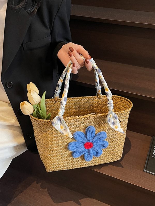 Large Capacity Woven Straw Tote Bag for Women - Stylish Bamboo Handle Beach Bag and Shopping Basket for Summer 2025