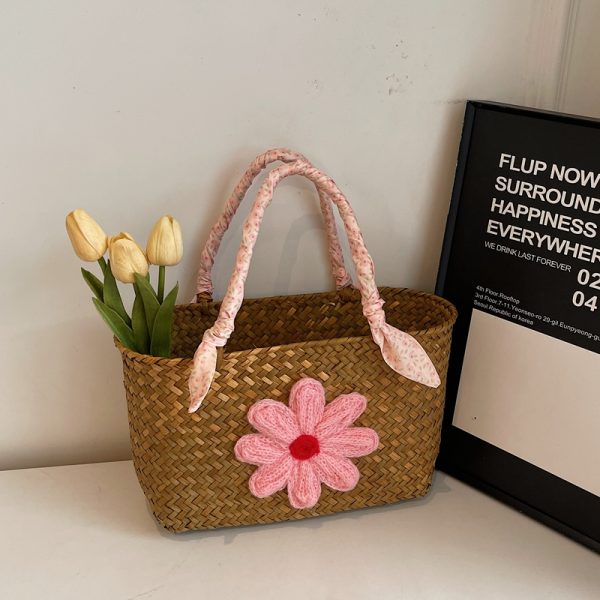 Large Capacity Woven Straw Tote Bag for Women - Stylish Bamboo Handle Beach Bag and Shopping Basket for Summer 2025