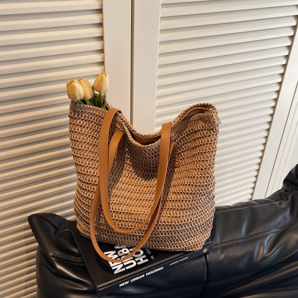 Large Capacity Woven Straw Tote Bag for Women - Summer Commuting, Beach Vacation, Stylish Shoulder Bag 2025