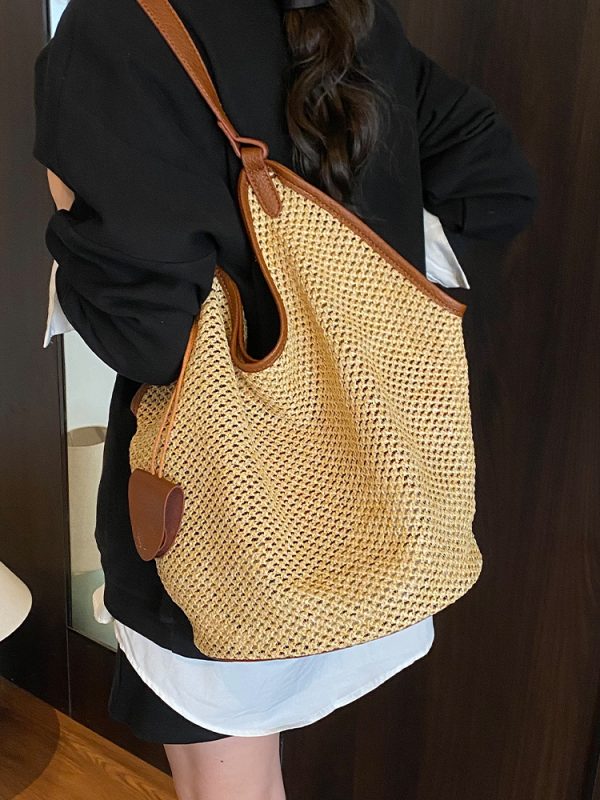 Large Capacity Woven Tote Bag for Women - 2025 Trendy Minimalist Summer Shoulder Bag for Work and Commuting
