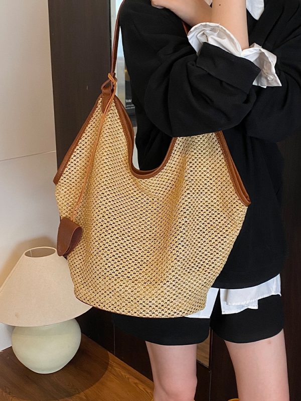 Large Capacity Woven Tote Bag for Women - 2025 Trendy Minimalist Summer Shoulder Bag for Work and Commuting