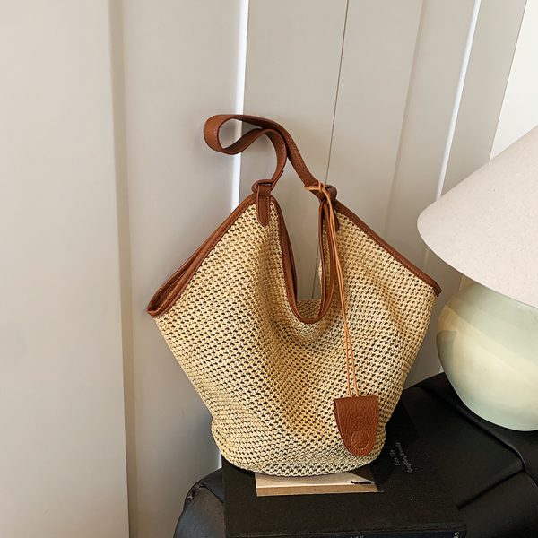 Large Capacity Woven Tote Bag for Women - 2025 Trendy Minimalist Summer Shoulder Bag for Work and Commuting
