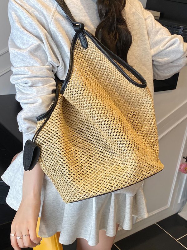 Large Capacity Woven Tote Bag for Women - 2025 Trendy Minimalist Summer Shoulder Bag for Work and Commuting