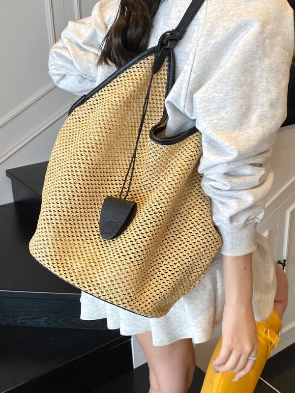 Large Capacity Woven Tote Bag for Women - 2025 Trendy Minimalist Summer Shoulder Bag for Work and Commuting