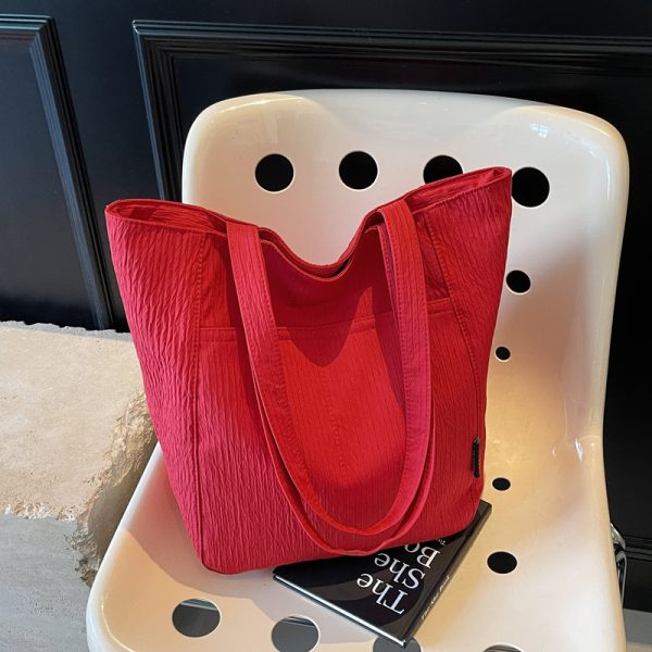 Large Capacity Wrinkled Canvas Tote Bag for Women - Summer 2025 Commuter Shoulder Bag in Korean Lazy Style