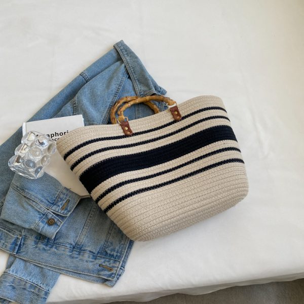 Large Capacity Yarn Knitted Tote Bag for Women - 2025 Spring Summer Fashion Vegetable Basket Straw Bag