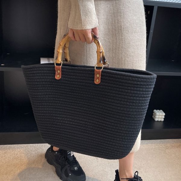 Large Capacity Yarn Knitted Tote Bag for Women - 2025 Spring Summer Fashion Vegetable Basket Straw Bag