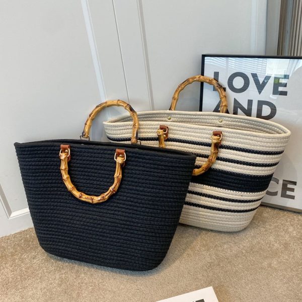 Large Capacity Yarn Knitted Tote Bag for Women - 2025 Spring Summer Fashion Vegetable Basket Straw Bag