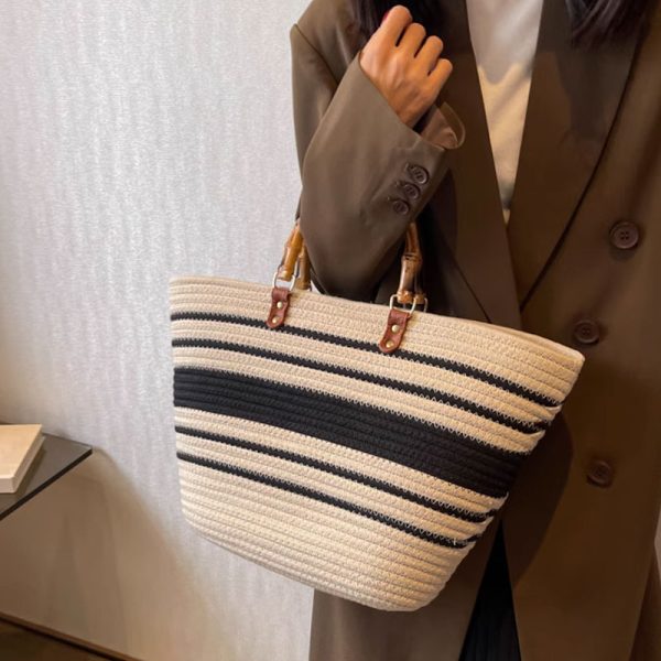 Large Capacity Yarn Knitted Tote Bag for Women - 2025 Spring Summer Fashion Vegetable Basket Straw Bag