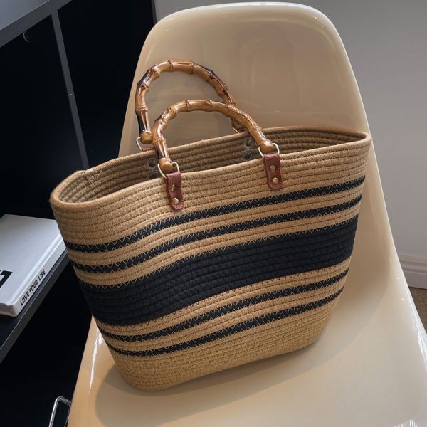 Large Capacity Yarn Knitted Tote Bag for Women - 2025 Spring Summer Fashion Vegetable Basket Straw Bag