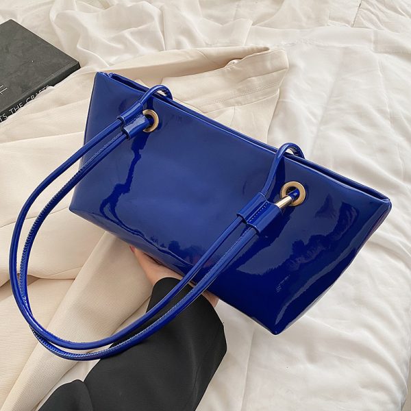 Large Shiny Patent Leather Single Shoulder Tote Bag for Women - Stylish High-End Commuting Bag for Spring Summer 2025