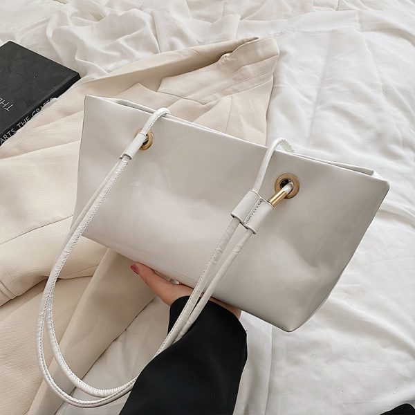 Large Shiny Patent Leather Single Shoulder Tote Bag for Women - Stylish High-End Commuting Bag for Spring Summer 2025