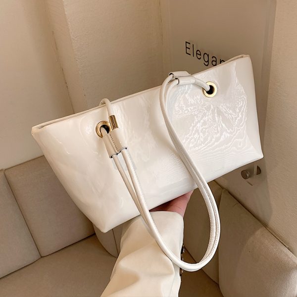 Large Shiny Patent Leather Single Shoulder Tote Bag for Women - Stylish High-End Commuting Bag for Spring Summer 2025