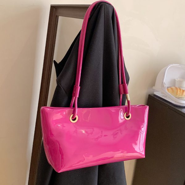 Large Shiny Patent Leather Single Shoulder Tote Bag for Women - Stylish High-End Commuting Bag for Spring Summer 2025