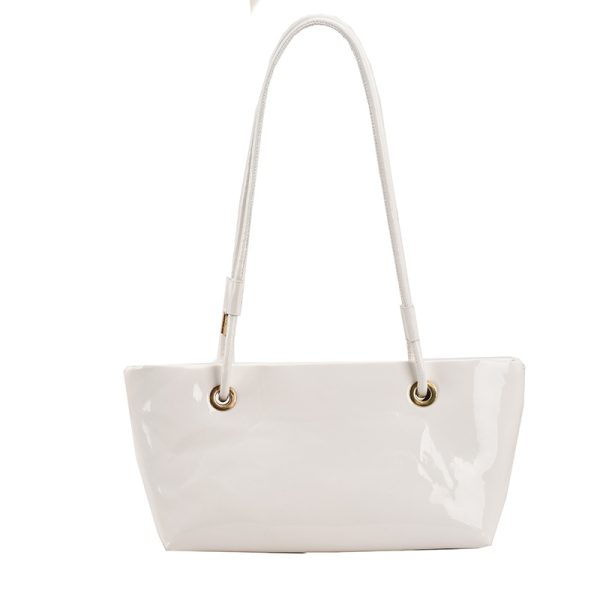 Large Shiny Patent Leather Single Shoulder Tote Bag for Women - Stylish High-End Commuting Bag for Spring Summer 2025