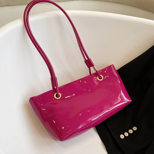 Large Shiny Patent Leather Single Shoulder Tote Bag for Women - Stylish High-End Commuting Bag for Spring Summer 2025