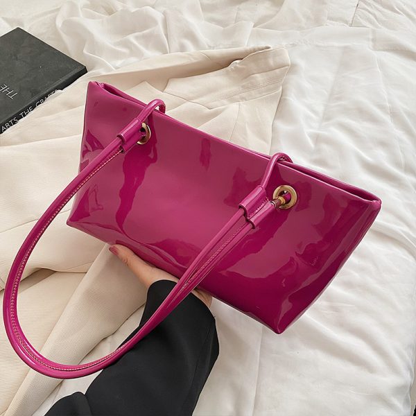 Large Shiny Patent Leather Single Shoulder Tote Bag for Women - Stylish High-End Commuting Bag for Spring Summer 2025