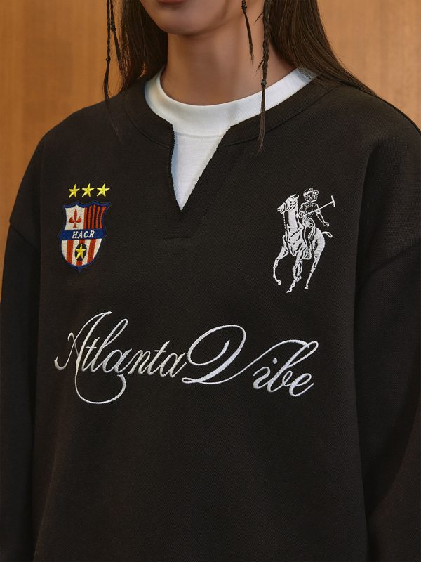 Layered Fake Two-Piece Badge Embroidered Henley Long Sleeve T-Shirt - Trendy Y2K Style for Effortless Layering
