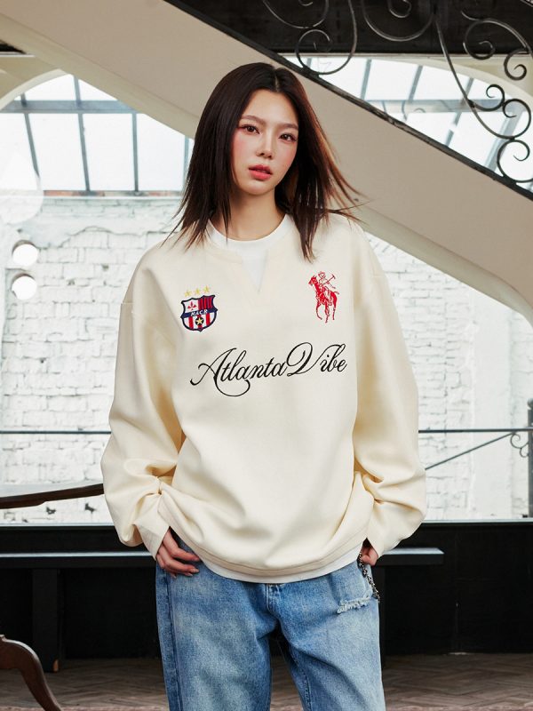 Layered Fake Two-Piece Badge Embroidered Henley Long Sleeve T-Shirt - Trendy Y2K Style for Effortless Layering