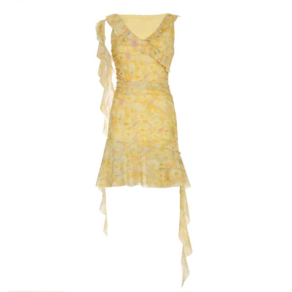Layered Floral A-Line Dress for Women, Spaghetti Strap, Fresh Field Design, Gentle Fabric, Perfect for Spring and Summer Style