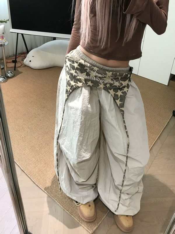 Layered Tie-Up Cargo Pants for Men and Women, Loose Casual Pleated Wide-Leg Design, Trendy American Style Fashion