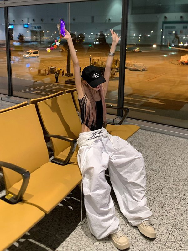 Layered Tie-Up Cargo Pants for Men and Women, Loose Casual Pleated Wide-Leg Design, Trendy American Style Fashion