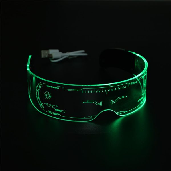 LED Colorful Glowing Rectangular Sunglasses - Futuristic Integrated Design for Parties and Festivals