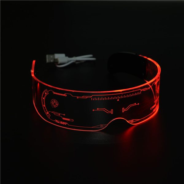 LED Colorful Glowing Rectangular Sunglasses - Futuristic Integrated Design for Parties and Festivals
