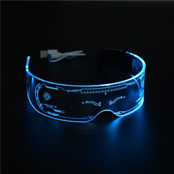 LED Colorful Glowing Rectangular Sunglasses - Futuristic Integrated Design for Parties and Festivals