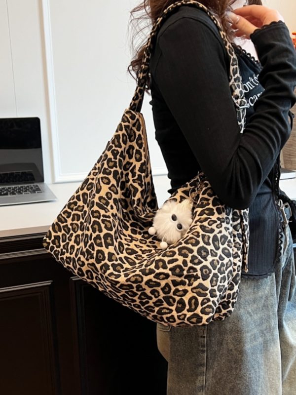 Leopard Print Canvas Crossbody Bag for Women - 2025 Korean Style, Large Capacity Tote for Class, Commuting, and Everyday Use