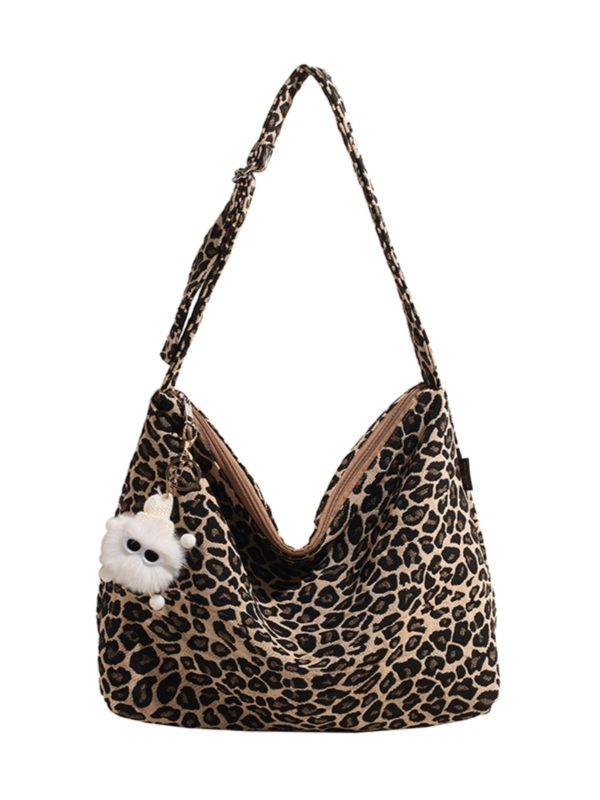 Leopard Print Canvas Crossbody Bag for Women - 2025 Korean Style, Large Capacity Tote for Class, Commuting, and Everyday Use