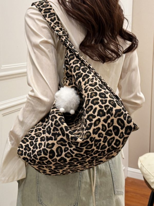 Leopard Print Canvas Crossbody Bag for Women - 2025 Korean Style, Large Capacity Tote for Class, Commuting, and Everyday Use