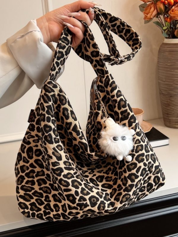 Leopard Print Canvas Crossbody Bag for Women - 2025 Korean Style, Large Capacity Tote for Class, Commuting, and Everyday Use