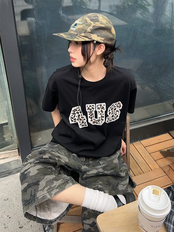 Leopard Print Graphic T-Shirt for Men and Women - Summer Trendy Loose Fit Round Neck Short Sleeve Top, Casual Y2K Style