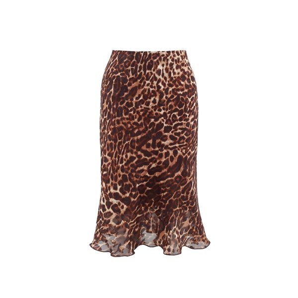 Leopard Print Midi Skirt - Vintage French A-Line, High-Waisted, Slimming Mermaid Style, Trendy 90s Fashion