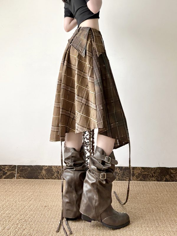 Light Asymmetrical Design Retro Midi Skirt for Women - Wandering Hippie Spliced Niche Style Skirt with 90s Boho Vibes