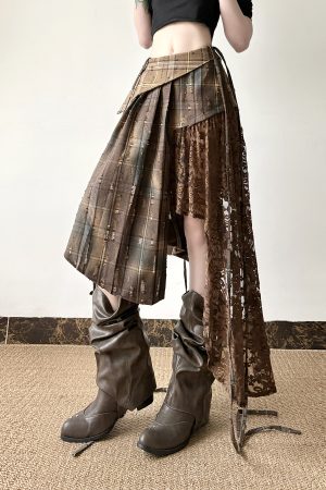Light Asymmetrical Design Retro Midi Skirt for Women - Wandering Hippie Spliced Niche Style Skirt with 90s Boho Vibes