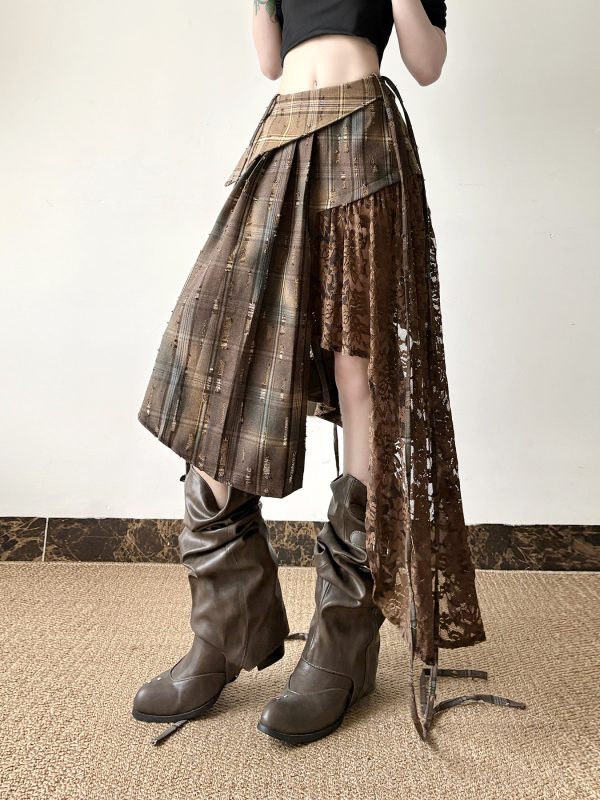 Light Asymmetrical Design Retro Midi Skirt for Women - Wandering Hippie Spliced Niche Style Skirt with 90s Boho Vibes