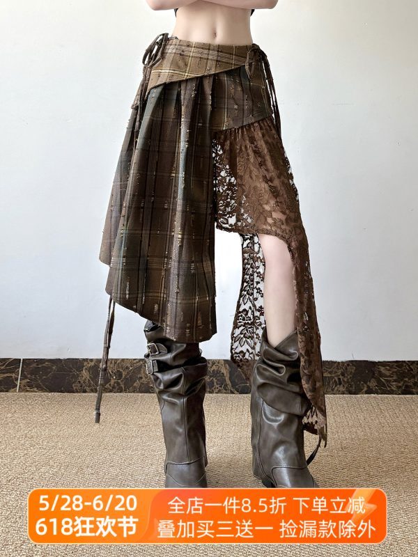 Light Asymmetrical Design Retro Midi Skirt for Women - Wandering Hippie Spliced Niche Style Skirt with 90s Boho Vibes