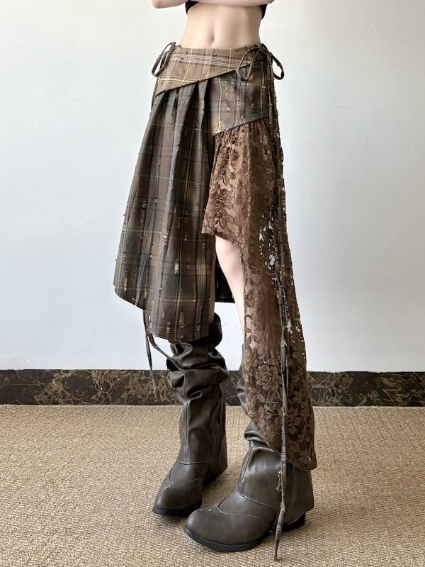 Light Asymmetrical Design Retro Midi Skirt for Women - Wandering Hippie Spliced Niche Style Skirt with 90s Boho Vibes
