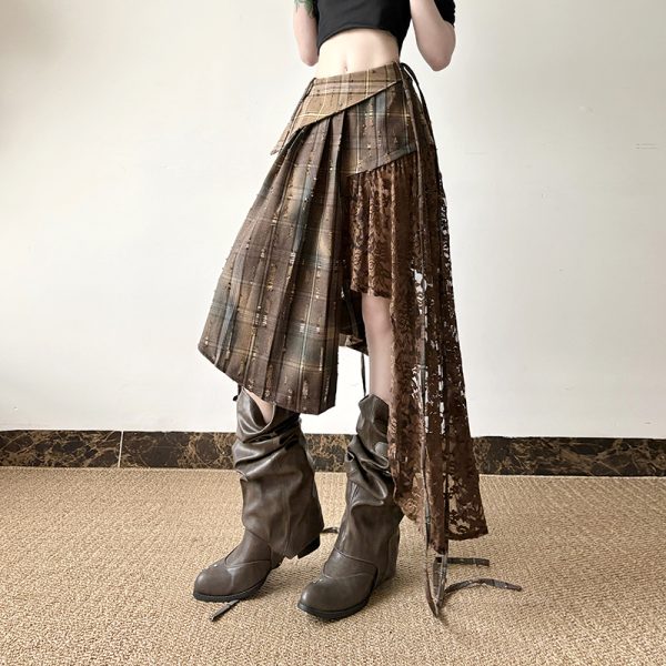 Light Asymmetrical Design Retro Midi Skirt for Women - Wandering Hippie Spliced Niche Style Skirt with 90s Boho Vibes