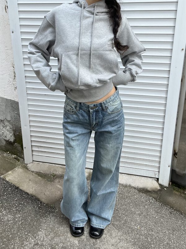 Light Blue Washed Straight Leg Jeans for Women | Personalized Side Tie-Dye Vintage Style | 2025 Fashion Trend